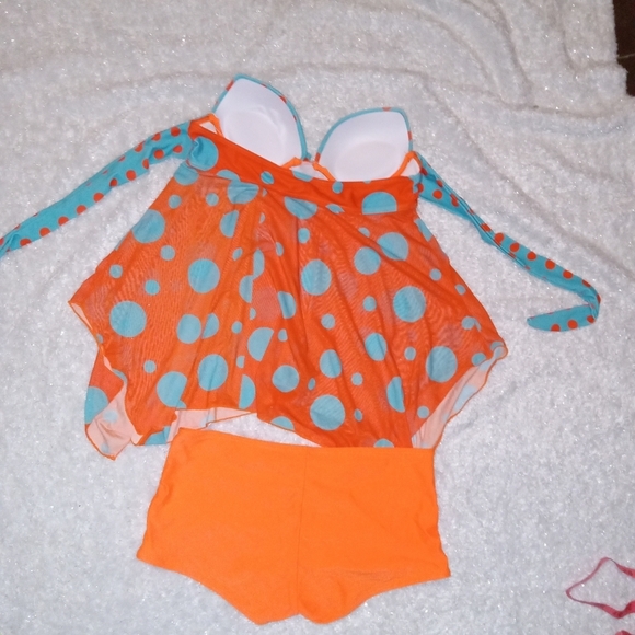 Orange & Blue polka dot strapless tankini - Picture 6 of 7